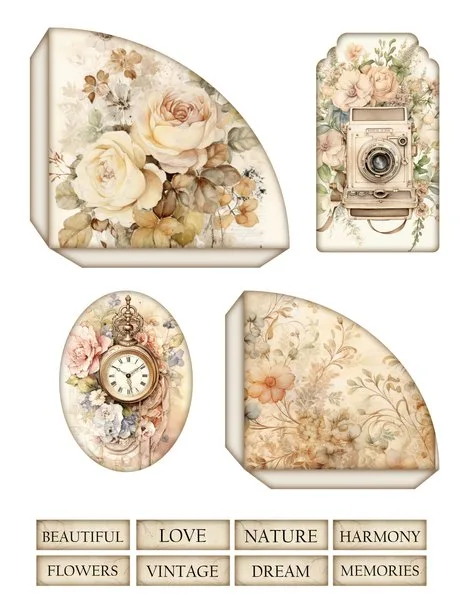Corner pockets, tag, oval frame and word labels