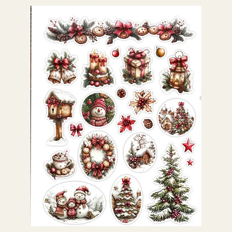 Printable page of Christmas bakery cut-outs: garland, bells, wreath, cocoa, tree