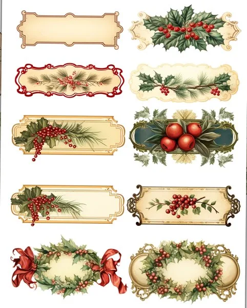 Long labels with holly and berries