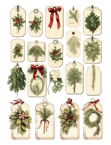 Small tags with greenery and ribbons