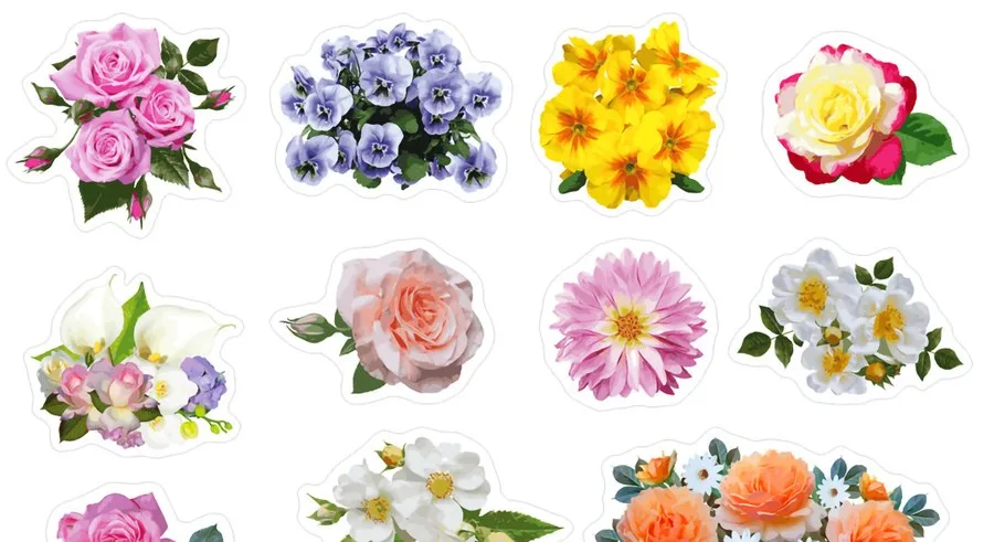 Roses, pansies, primroses and a dahlia
