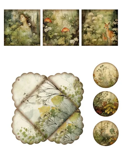 Three small cards, a round envelope and round frames
