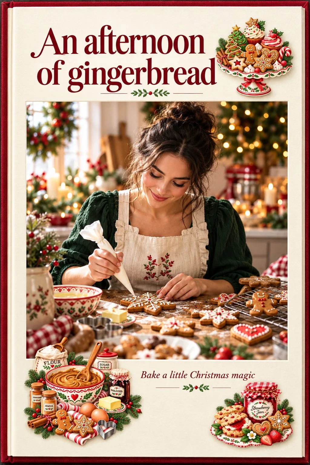 Christmas baking scrapbook page with gingerbread cookies and baking clipart