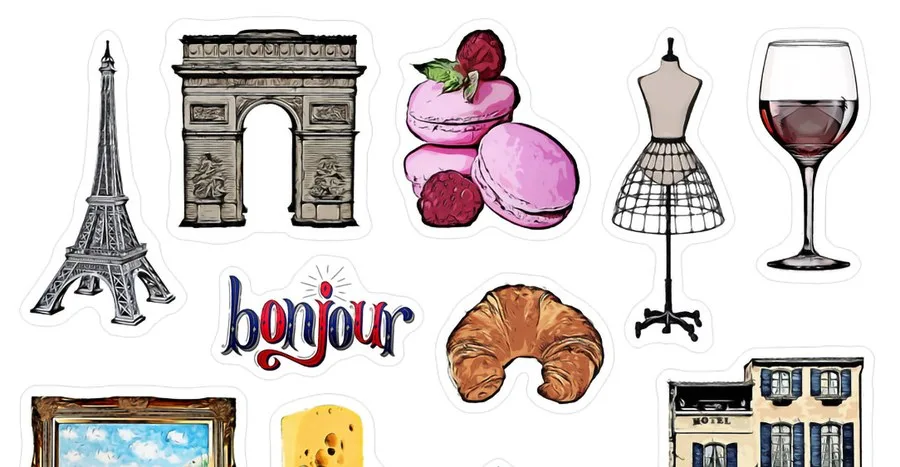 The Eiffel Tower, the Arc de Triomphe, macarons and a croissant