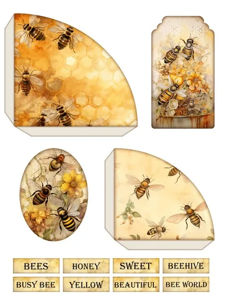 Corner pockets, tag, oval frame and word labels