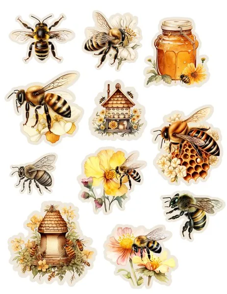 Fussy cuts: bees, beehives and honey jars